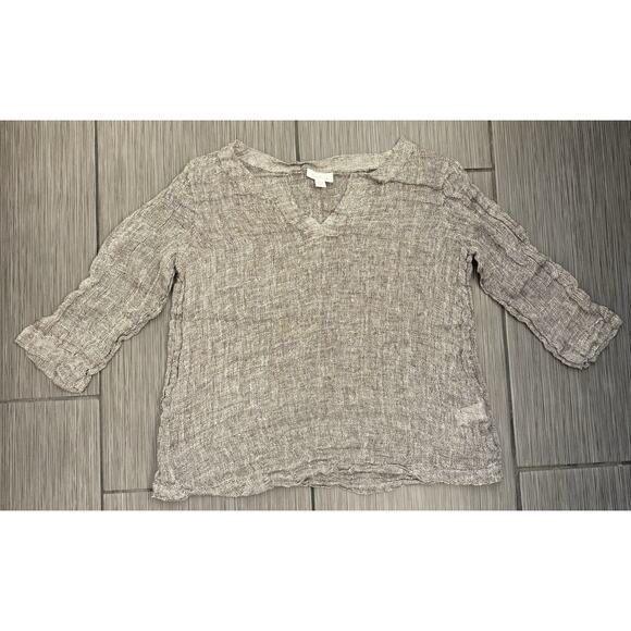 Pure Jill J. Jill Linen Textured Semi Sheer Top Gauze Gray Size Petite XS Beach - Picture 1 of 4